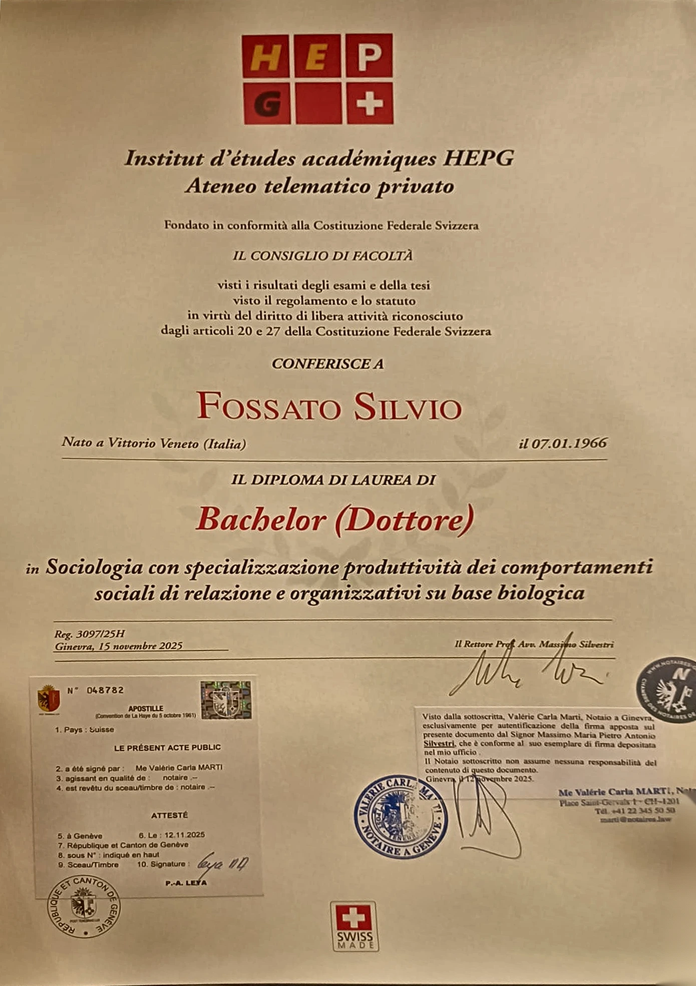 Diploma di Laurea in Sociologia